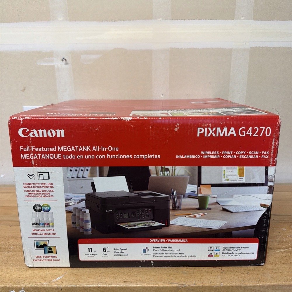 New Canon PIXMA G4270 Wireless All-In-One Color Supertank Inkjet Printer Box